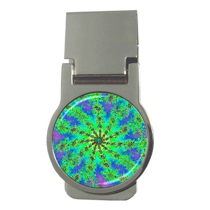 Green Psychedelic Starburst Fractal Money Clips (Round) 