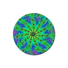 Green Psychedelic Starburst Fractal Rubber Coaster (round) 