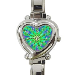 Green Psychedelic Starburst Fractal Heart Italian Charm Watch