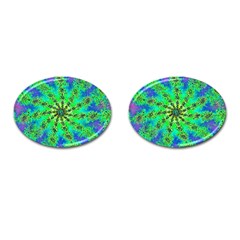 Green Psychedelic Starburst Fractal Cufflinks (oval)