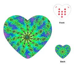 Green Psychedelic Starburst Fractal Playing Cards (heart)  by allthingseveryone