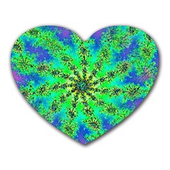 Green Psychedelic Starburst Fractal Heart Mousepads by allthingseveryone