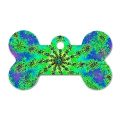 Green Psychedelic Starburst Fractal Dog Tag Bone (two Sides)