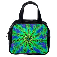 Green Psychedelic Starburst Fractal Classic Handbags (one Side)