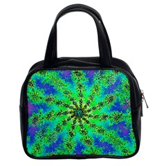 Green Psychedelic Starburst Fractal Classic Handbags (2 Sides)