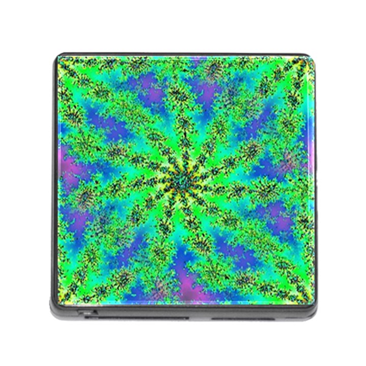 Green Psychedelic Starburst Fractal Memory Card Reader (Square)