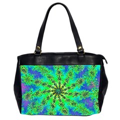 Green Psychedelic Starburst Fractal Office Handbags (2 Sides) 