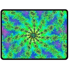 Green Psychedelic Starburst Fractal Fleece Blanket (large)  by allthingseveryone