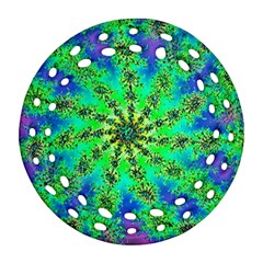 Green Psychedelic Starburst Fractal Round Filigree Ornament (two Sides) by allthingseveryone