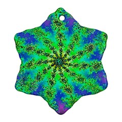 Green Psychedelic Starburst Fractal Snowflake Ornament (two Sides)