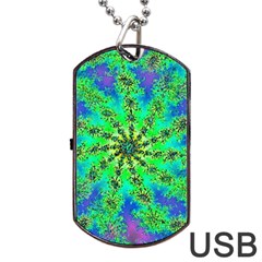 Green Psychedelic Starburst Fractal Dog Tag Usb Flash (one Side) by allthingseveryone