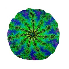 Green Psychedelic Starburst Fractal Standard 15  Premium Round Cushions