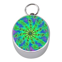 Green Psychedelic Starburst Fractal Mini Silver Compasses by allthingseveryone