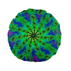 Green Psychedelic Starburst Fractal Standard 15  Premium Flano Round Cushions