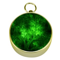 Artsy Bright Green Trees Gold Compasses