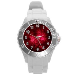 Artsy Red Trees Round Plastic Sport Watch (l) by allthingseveryone