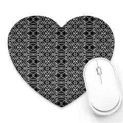 Black And White Ethnic Pattern Heart Mousepads by dflcprints