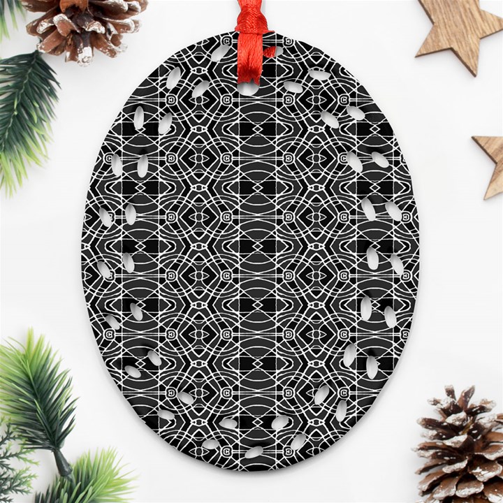 Black And White Ethnic Pattern Oval Filigree Ornament (Two Sides)