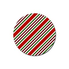 Christmas Color Stripes Rubber Round Coaster (4 Pack)  by Celenk