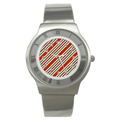 Christmas Color Stripes Stainless Steel Watch by Celenk