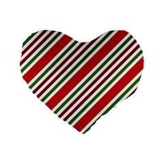 Christmas Color Stripes Standard 16  Premium Flano Heart Shape Cushions by Celenk