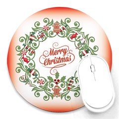 Merry Christmas Wreath Round Mousepads by Celenk