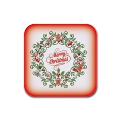 Merry Christmas Wreath Rubber Square Coaster (4 Pack) 