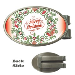 Merry Christmas Wreath Money Clips (oval)  by Celenk