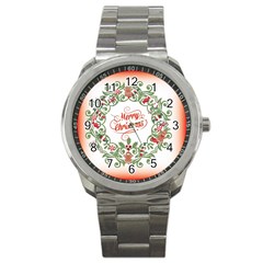 Merry Christmas Wreath Sport Metal Watch by Celenk