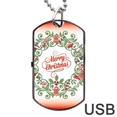 Merry Christmas Wreath Dog Tag Usb Flash (one Side) by Celenk