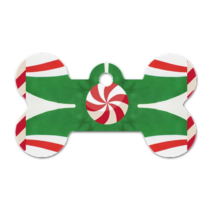 Candy Cane Kaleidoscope Dog Tag Bone (Two Sides)