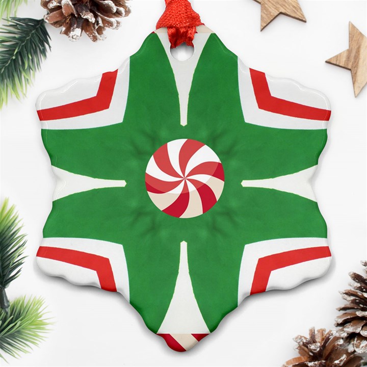 Candy Cane Kaleidoscope Snowflake Ornament (Two Sides)