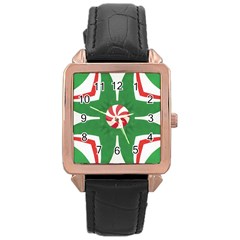 Candy Cane Kaleidoscope Rose Gold Leather Watch  by Celenk