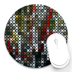 Christmas Cross Stitch Background Round Mousepads by Celenk