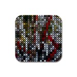 Christmas Cross Stitch Background Rubber Square Coaster (4 pack)  Front