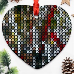 Christmas Cross Stitch Background Heart Ornament (two Sides) by Celenk