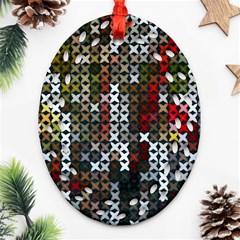 Christmas Cross Stitch Background Ornament (oval Filigree) by Celenk