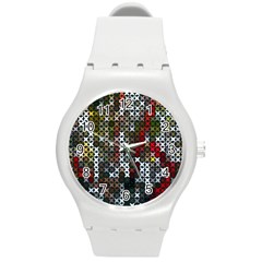 Christmas Cross Stitch Background Round Plastic Sport Watch (m) by Celenk