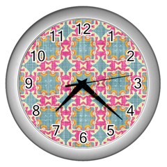 Christmas Wallpaper Wall Clocks (silver)  by Celenk