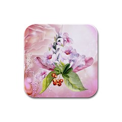 Wonderful Flowers, Soft Colors, Watercolor Rubber Square Coaster (4 Pack)  by FantasyWorld7