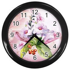 Wonderful Flowers, Soft Colors, Watercolor Wall Clocks (black) by FantasyWorld7