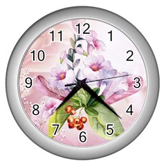 Wonderful Flowers, Soft Colors, Watercolor Wall Clocks (silver)  by FantasyWorld7