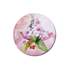 Wonderful Flowers, Soft Colors, Watercolor Rubber Round Coaster (4 Pack)  by FantasyWorld7