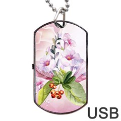 Wonderful Flowers, Soft Colors, Watercolor Dog Tag Usb Flash (one Side) by FantasyWorld7