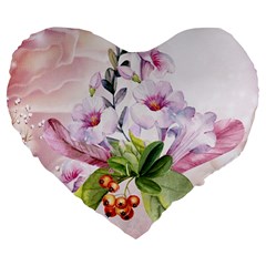 Wonderful Flowers, Soft Colors, Watercolor Large 19  Premium Heart Shape Cushions by FantasyWorld7