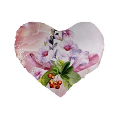 Wonderful Flowers, Soft Colors, Watercolor Standard 16  Premium Flano Heart Shape Cushions by FantasyWorld7