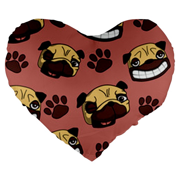 Happy Pugs Large 19  Premium Heart Shape Cushions