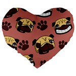 Happy Pugs Large 19  Premium Heart Shape Cushions Back