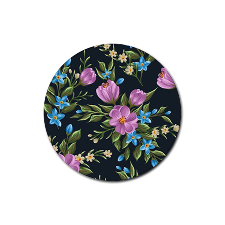 Beautiful Floral Pattern Rubber Coaster (Round) 