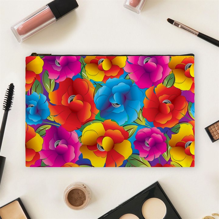 Neon Colored Floral Pattern Cosmetic Bag (Large) 